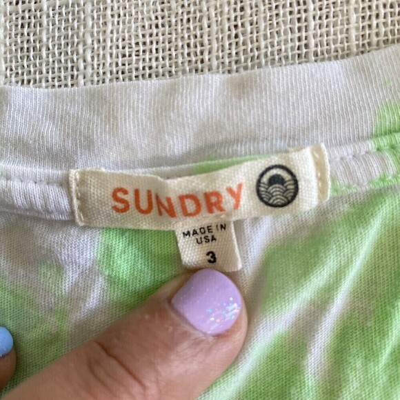 Sundry Tie Dye Boy Bright Green White Women T-Shirt Size 3 Large Short Sleeves - Picture 5 of 9
